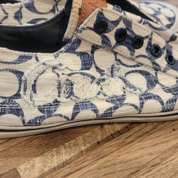 Coach Keeley Signature C Logo Canvas Slip On Sneakers White/Blue - Picture 5 of 11